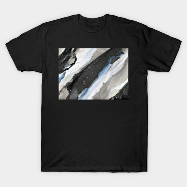 Black Gold Blue and White Abstract Art T-Shirt by MyAbstractInk